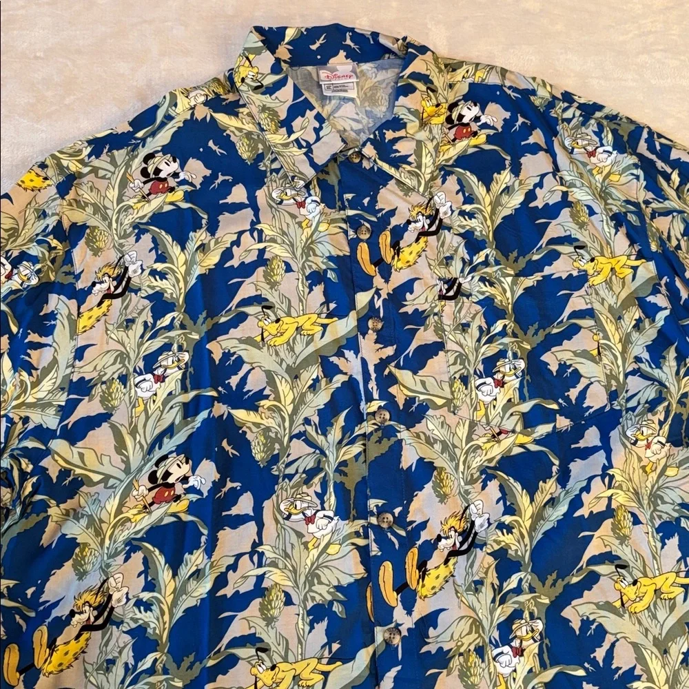 Disney Hawaiian Shirt Vintage Mickey Donald Goofy animal kingdom men’s XL safari - Picture 1 of 11